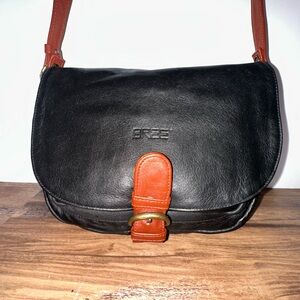 Bree vintage German Black and Tan Leather Crossbody 10x8 inches